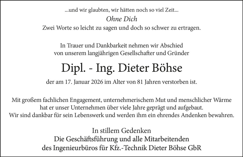 Nachruf der Firma auf Dieter Böhse Nachruf der Firma auf Dieter Böhse